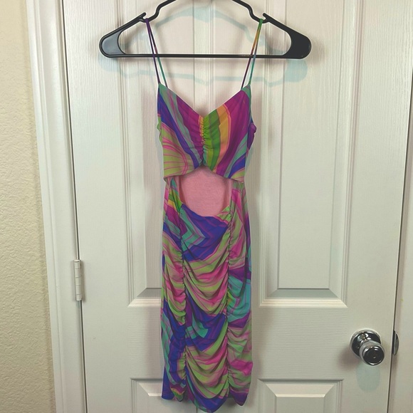 Pre-Owned Black Bead Moire Patterned Pastel Slip On Dress, Size Small - Picture 4 of 10